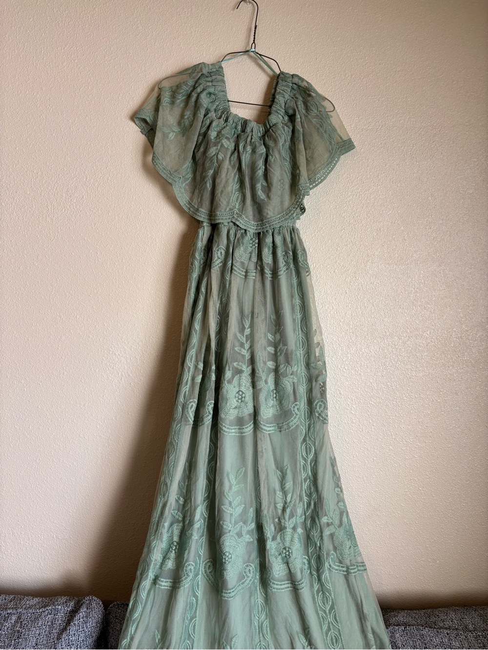Light Sage Green Embroidered Boutique Maxi Dress - Women